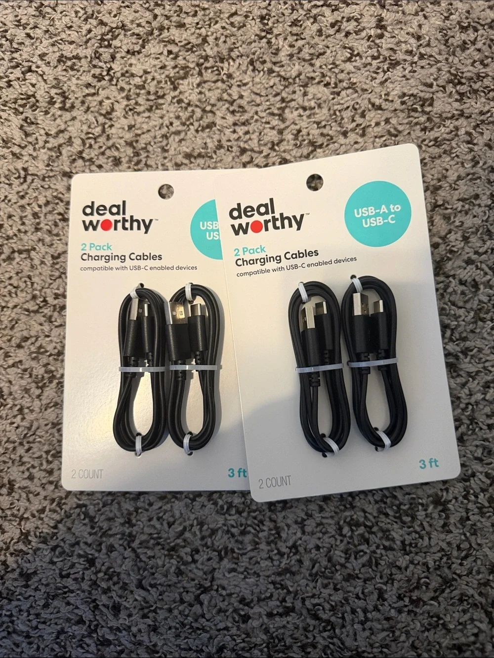 Black USB-A to USB-C 2-Pack Charging Cables - 3 ft